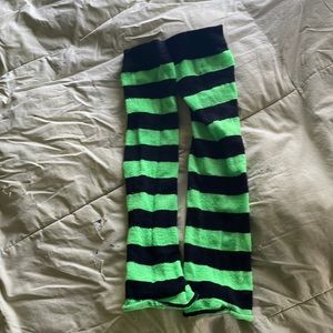 Y2K mall goth/emo neon green and black striped leg warmers